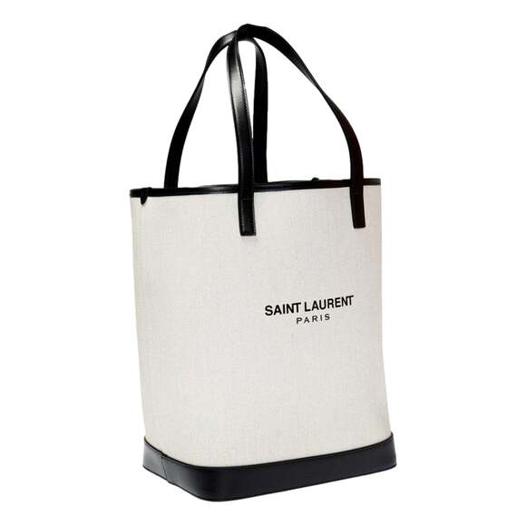 Saint Laurent Teddy White Coated Linen Drawstring Bucket - Picture 9 of 12